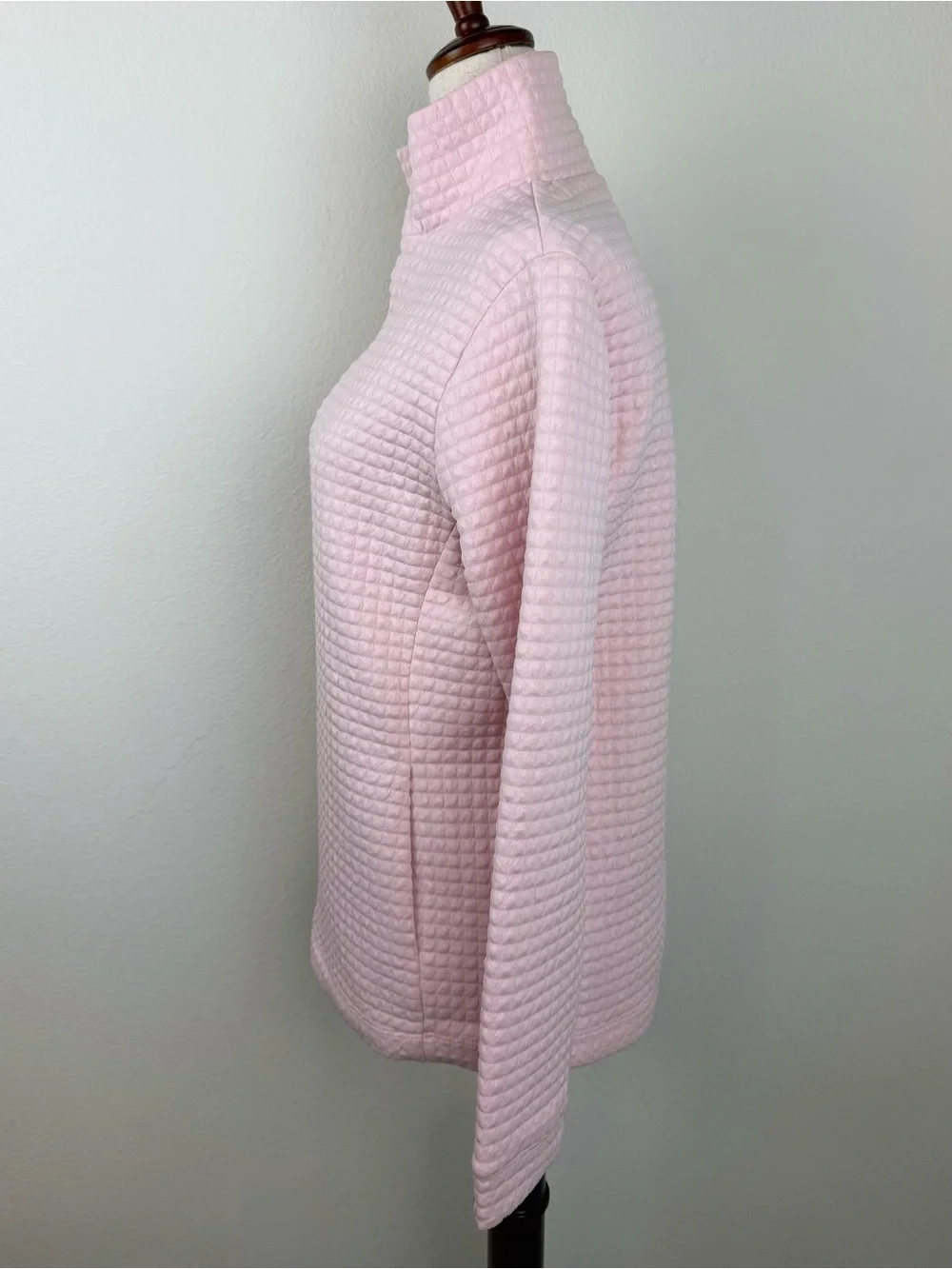Dudley Stephens Pocomo Pullover 1/4 Zip Quarter Waffle Knit Sweater Pale Pink